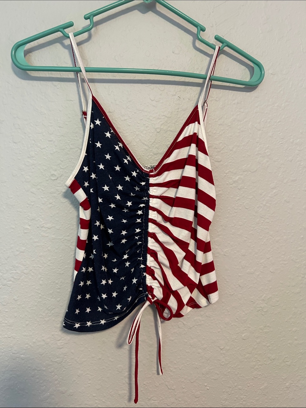 Bear Dance Red, White & Blue Star-Stripe Ruched Spaghetti Tank